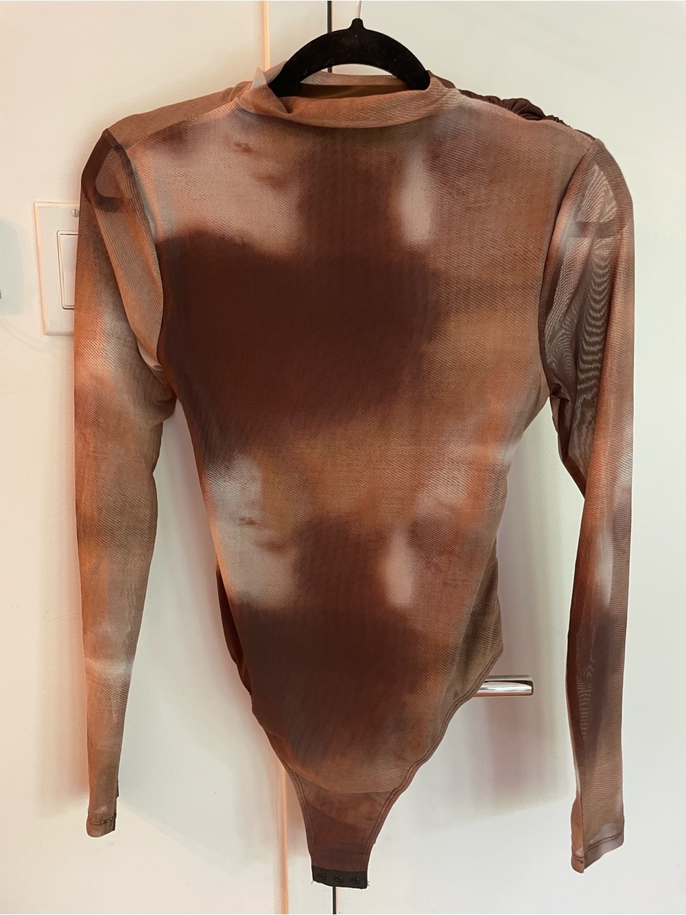 Cider Brown Tie-Dye Long Sleeve Sheer Bodysuit - Picture 2 of 2
